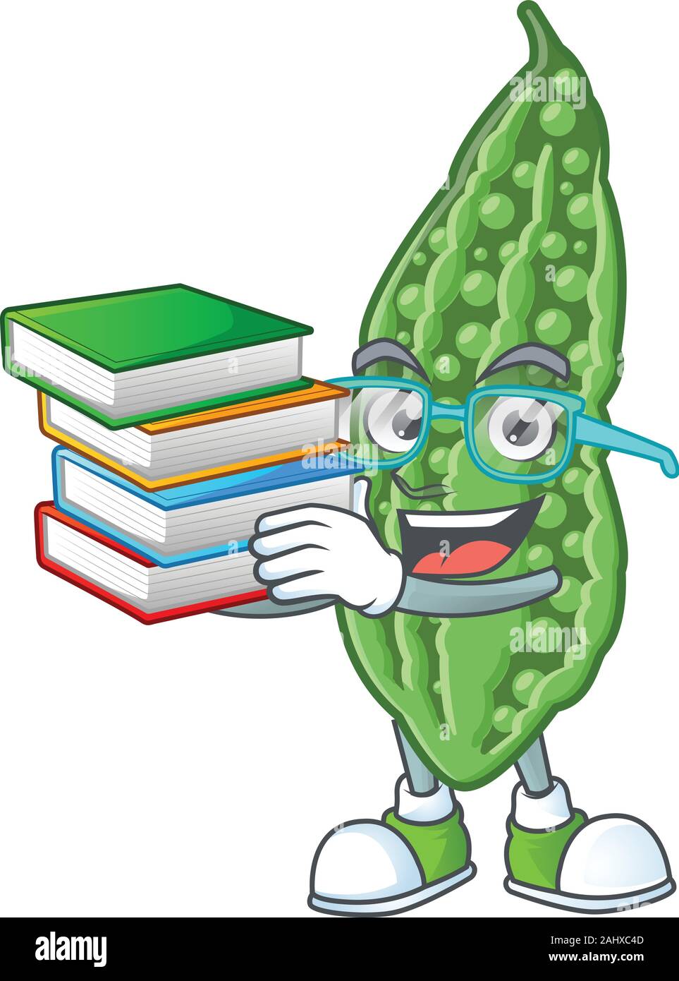 Student with book bitter melon on mascot cartoon character style Stock