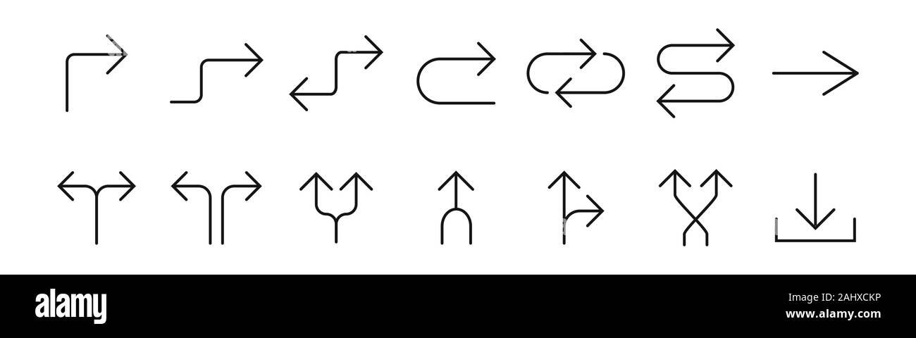 Line Arrow icon set. Vector illustration, flat design Stock Vector