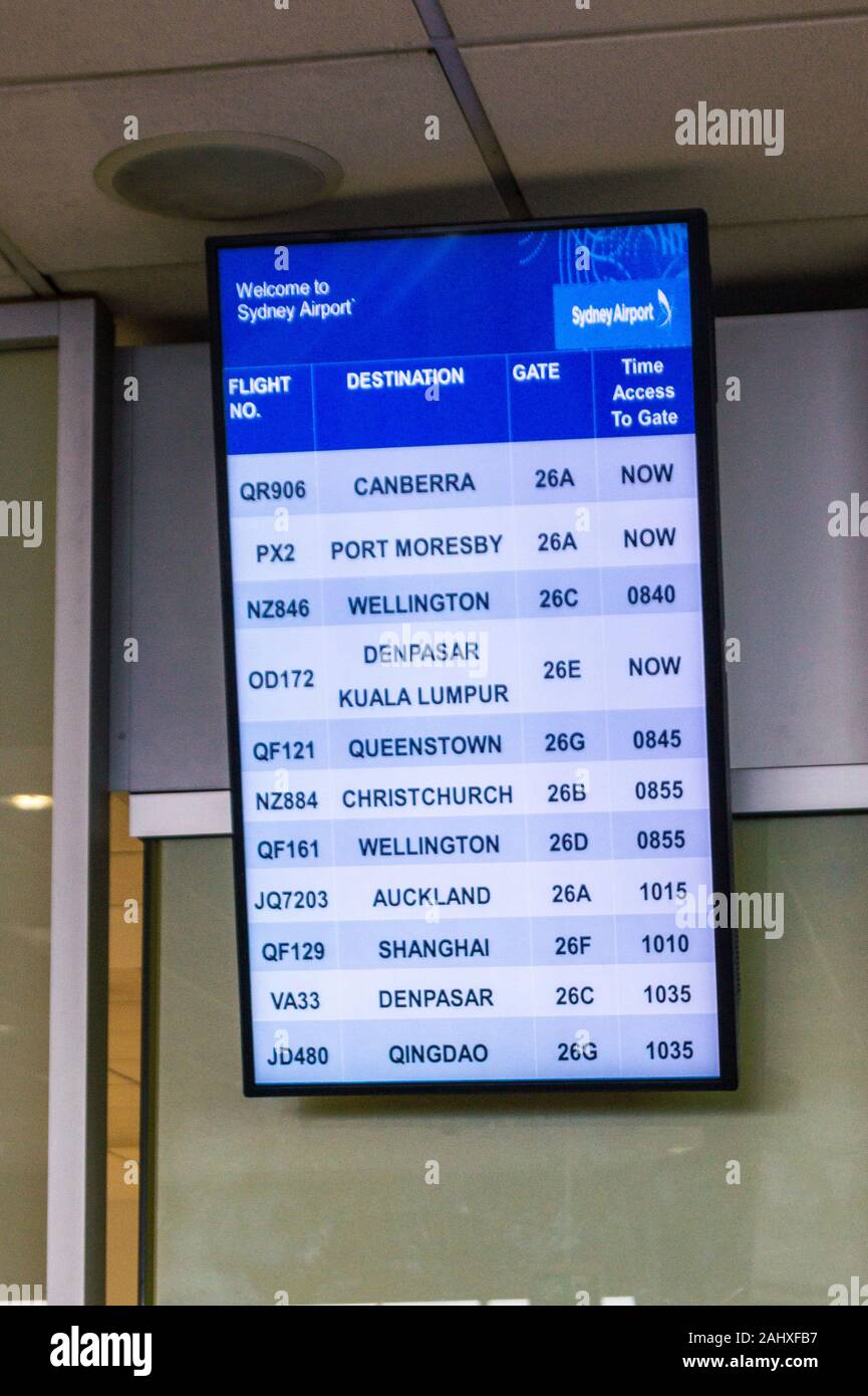 Departure board, international departure terminal 1, Sydney Airport, Australia Stock Photo