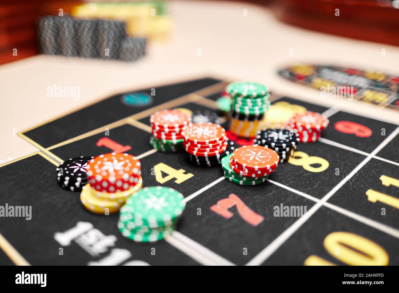 poker chips lying on the table, casino, fortune games, prize winning Stock  Photo - Alamy