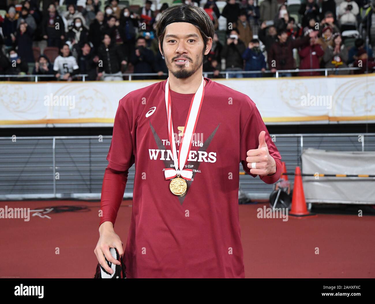 Tokyo, Japan. 1st Jan, 2020. Yamaguchi Hotaru of Vissel team pose for a photo during a moment of celebration. Vissel Kobe football team premieres at Tokyo National Stadium in Japan, becoming the first ever Vissel Kobe team to win an Emperor's Cup JFA championship. The game was held at the stadium that will serve as the main venue of the Tokyo 2020 Olympic Games. Photo taken onã€€Wednesday January 1, 2020. Photo by: Ramiro Agustin Vargas Tabares Credit: Ramiro Agustin Vargas Tabares/ZUMA Wire/Alamy Live News Stock Photo