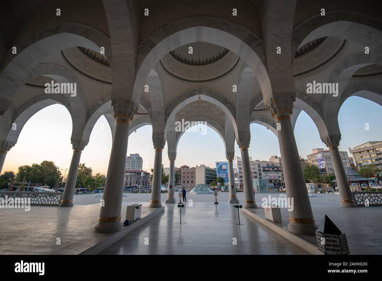ANKARA, TURKEY. New Melike Hatun Mosque, close to Genclik Park, in the capital city at sunset Stock Photo