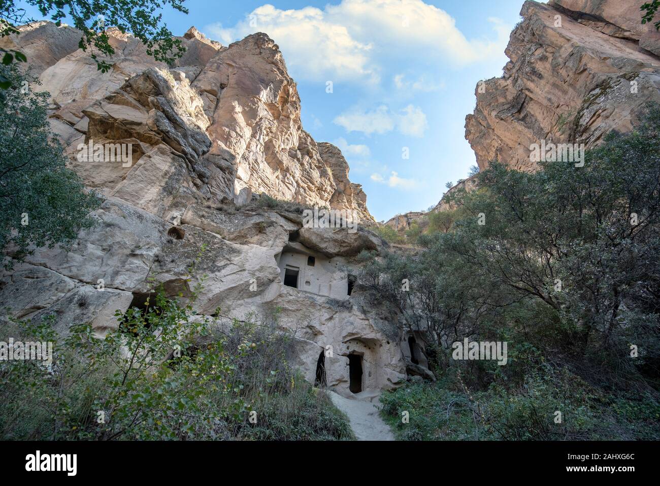 The Ihlara Valley or Peristrema Valley or Ihlara Vadisi is a canyon in the southwest of the Turkish region of Cappadocia. Aksaray Province, Turkey Stock Photo