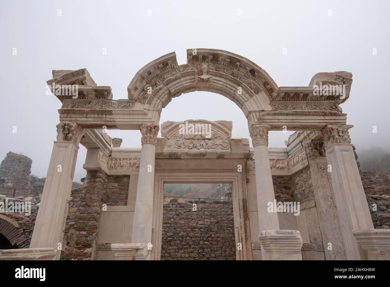 Temple Of Hadrian in Ephesus, Selcuk Izmir, Turkey. The ancient city of Efes. The UNESCO World Heritage site with ancient Roman buildings Stock Photo