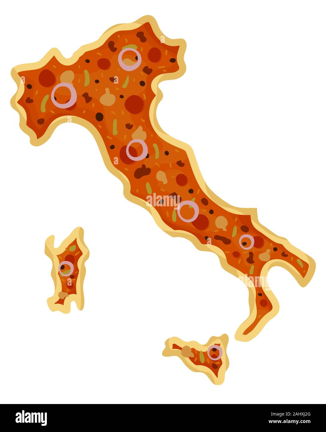 Illustration of a Pizza Map Showing Italy Stock Photo