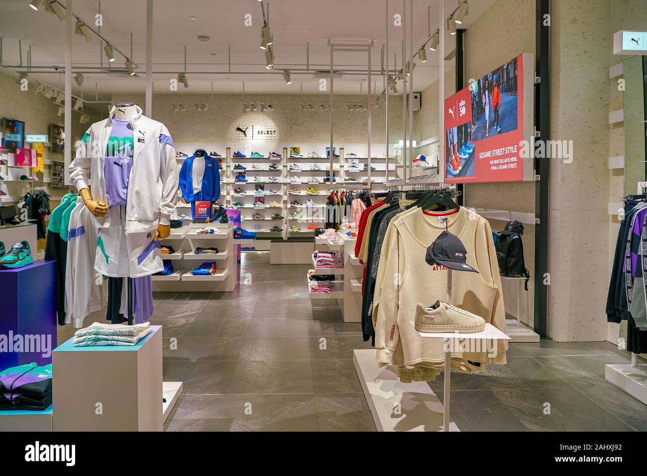 SINGAPORE - CIRCA APRIL, 2019: clothes and footwear on display at Puma  Select store in the Shoppes at Marina Bay Sands Stock Photo - Alamy