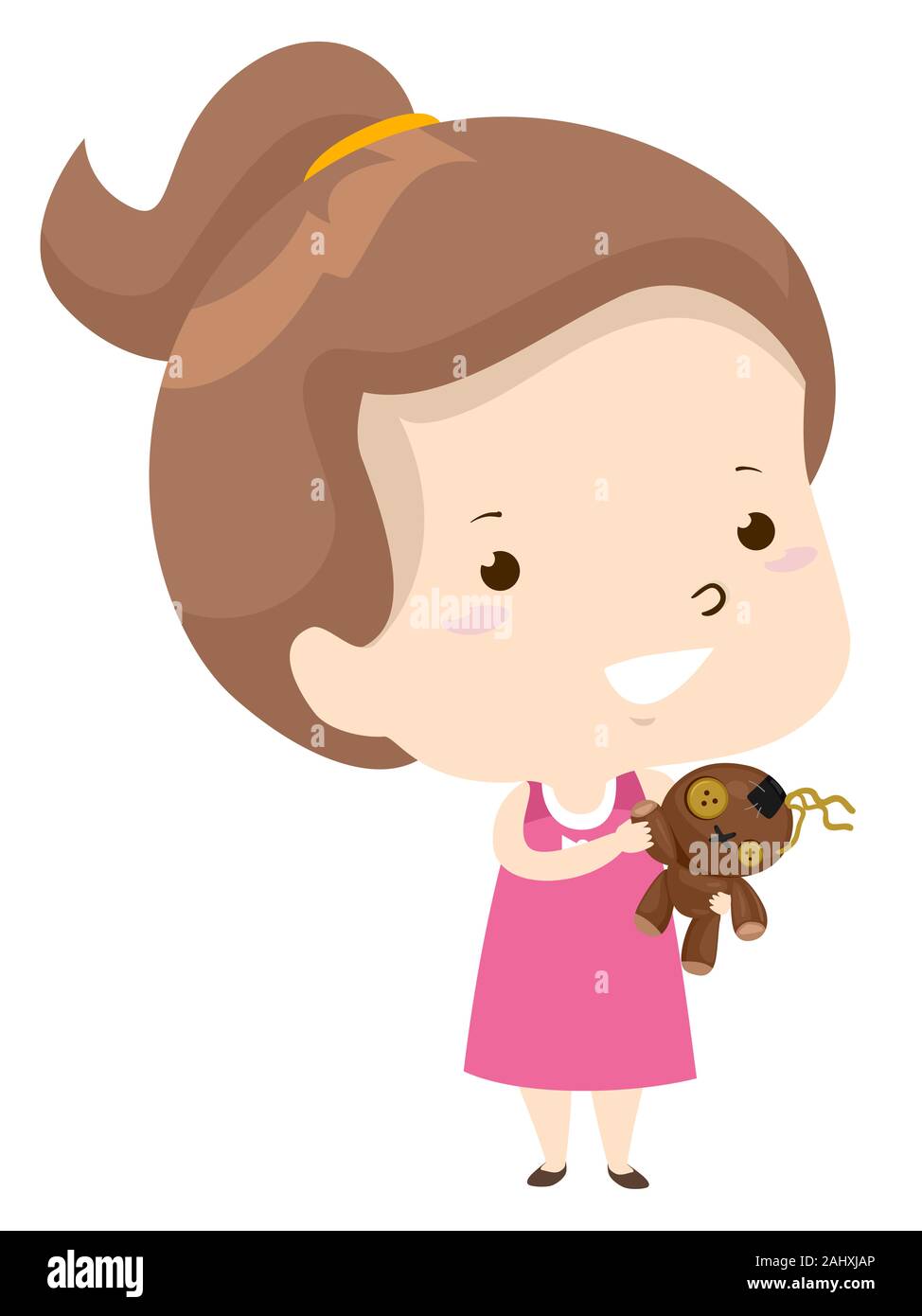 Illustration of a Kid Girl Showing Her Ugly Toy That She Likes. Ugly