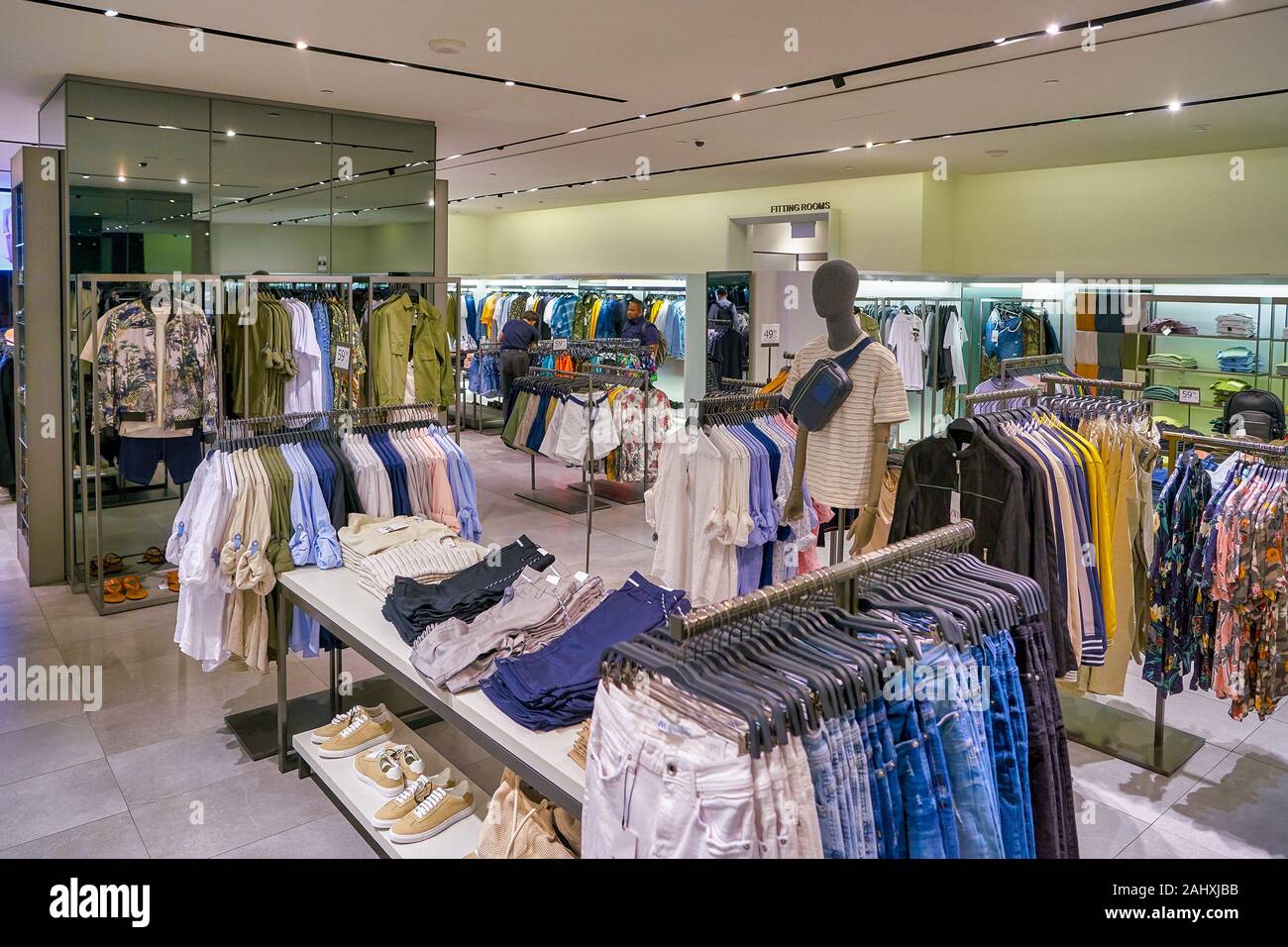 SINGAPORE - CIRCA APRIL, 2019: clothes on display at Zara store in