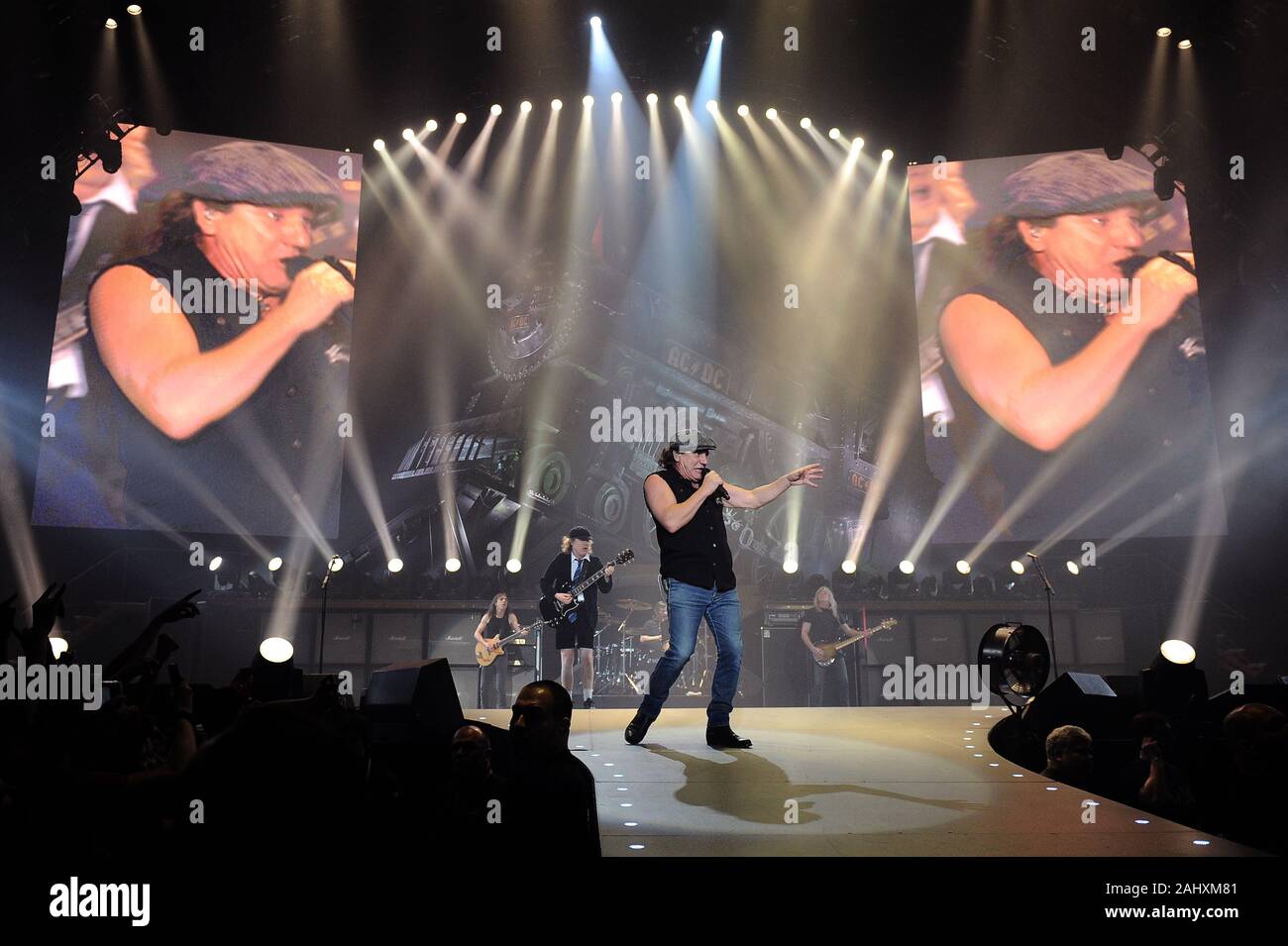 Milano Italy  19/03/2009 : Live concert of AC/DC at the Mediolanum Forum of Assago,Brian Johnson  during the concert Stock Photo