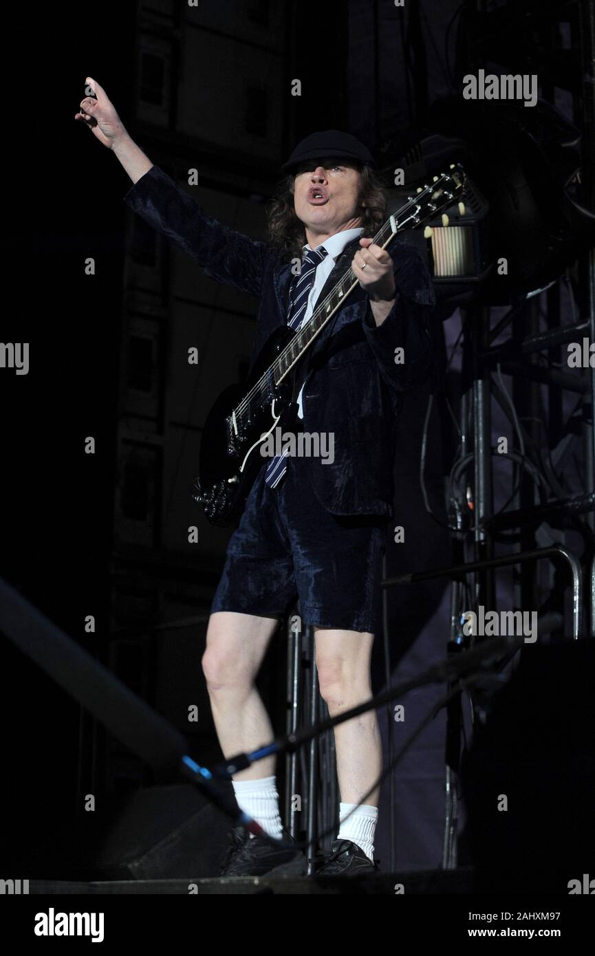 Udine Italy 05/19/2010 : Live concert of ACDC at the Stadio Friuli,Angus Young during the concert Stock Photo