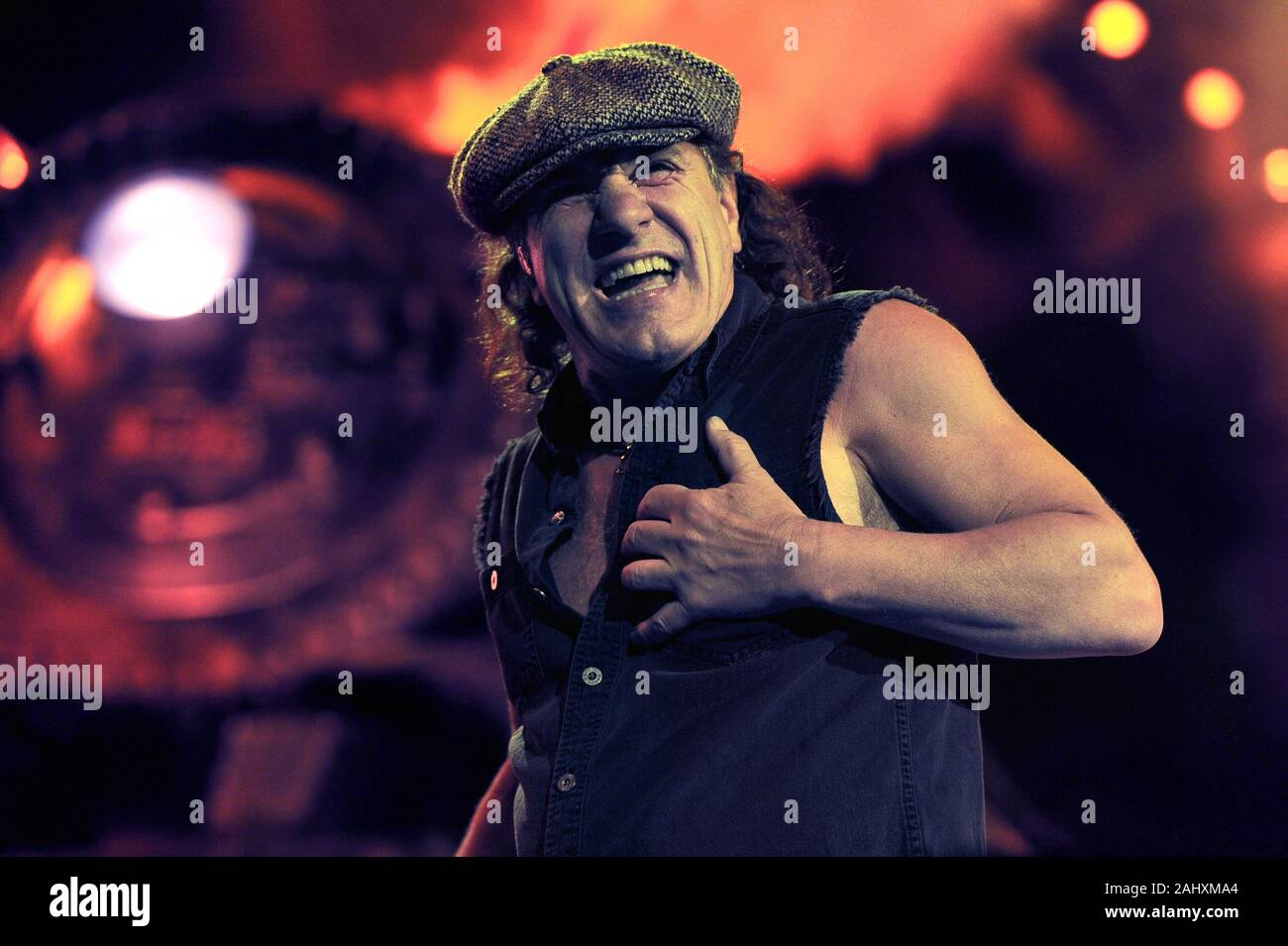 Udine Italy 05/19/2010 : Live concert of ACDC at the Stadio Friuli,Brian Johnson during the concert Stock Photo