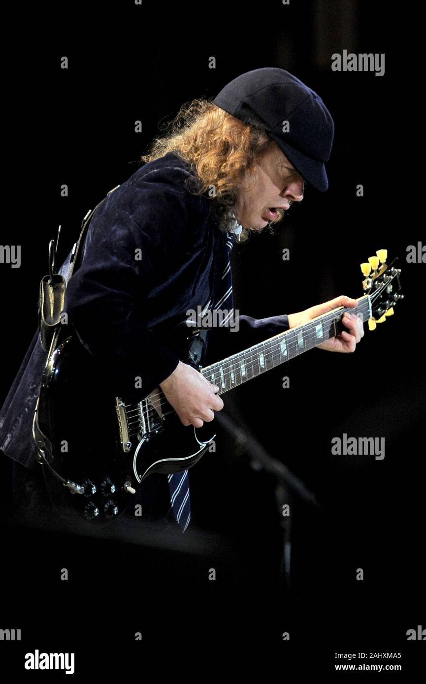 Udine Italy 05/19/2010 : Live concert of ACDC at the Stadio Friuli,Angus Young during the concert Stock Photo