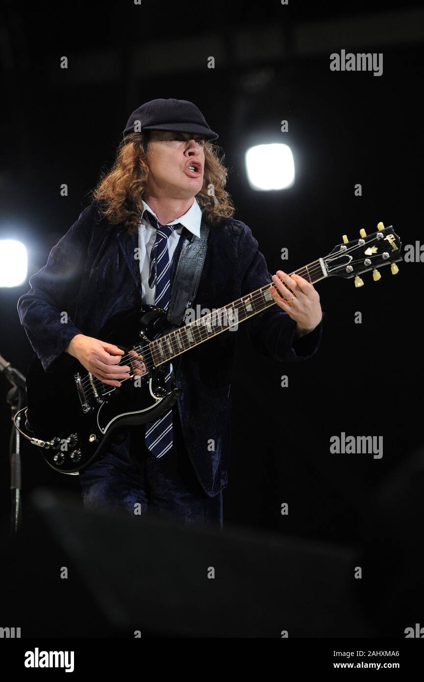 Udine Italy 05/19/2010 : Live concert of ACDC at the Stadio Friuli,Angus Young during the concert Stock Photo