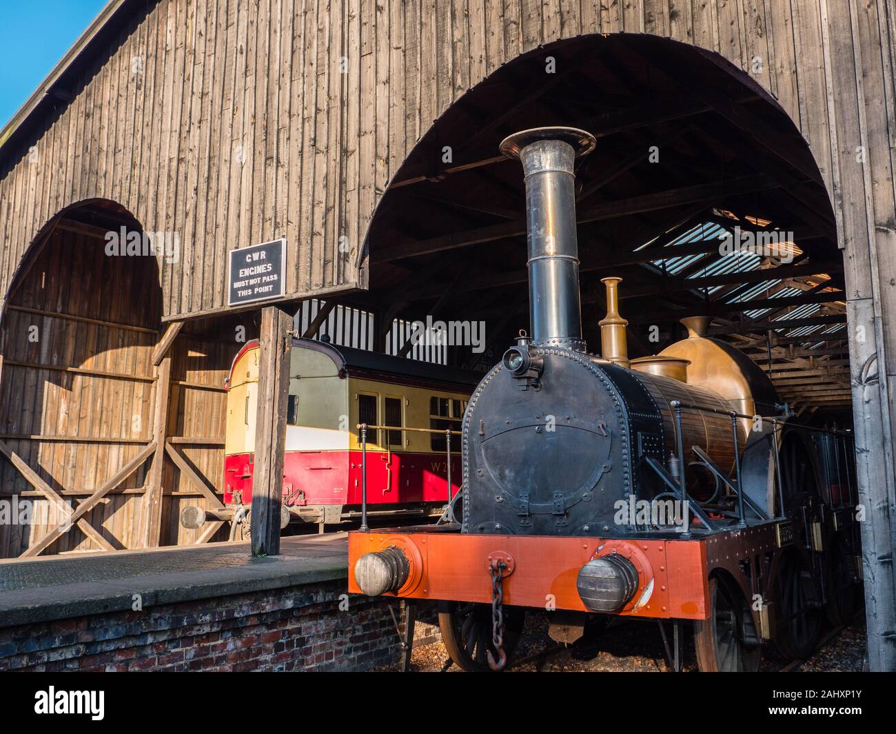 Iron Duke Steam Train, Broad Gauge Replica Loco, Didcot Railway Centre, Oxfordshire, England, UK, GB, Stock Photo