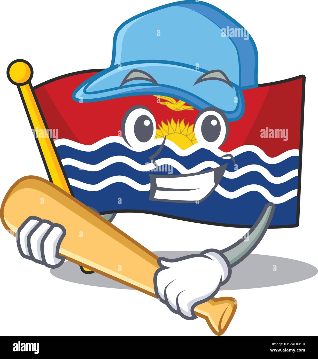 Cool flag kiribati Scroll cartoon character design with baseball Stock