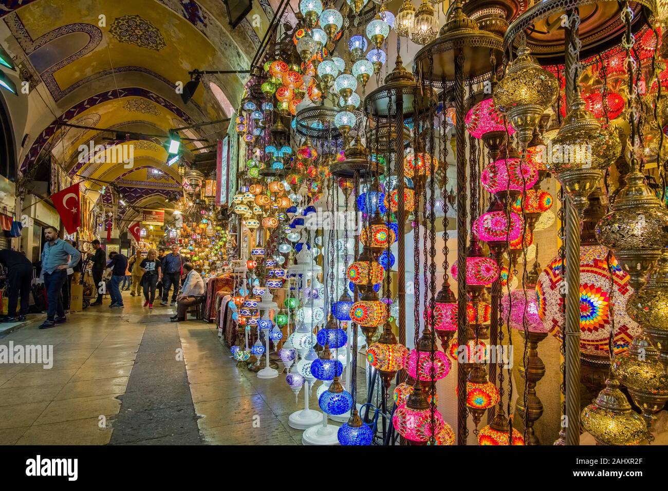 Colorful and artful lamps are sold at Grand Bazaar, Kapalıçarşı, one of
