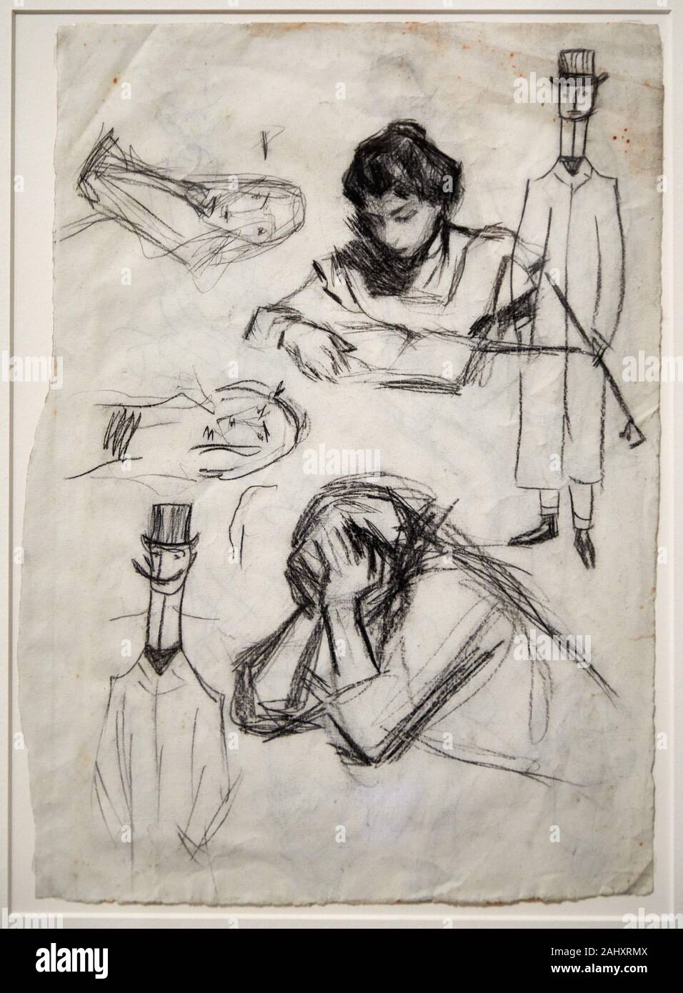 '''Lola, the artist’s sister, study for ¡Pobres genios! another sketches'', 1899, Pablo Picasso (1881-1973), Museu Picasso Museum, Barcelona, Stock Photo
