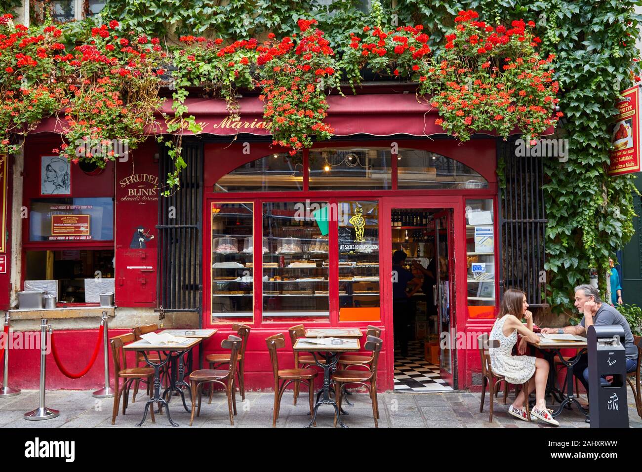 Terrace, Le Marais, Paris, France Stock Photo