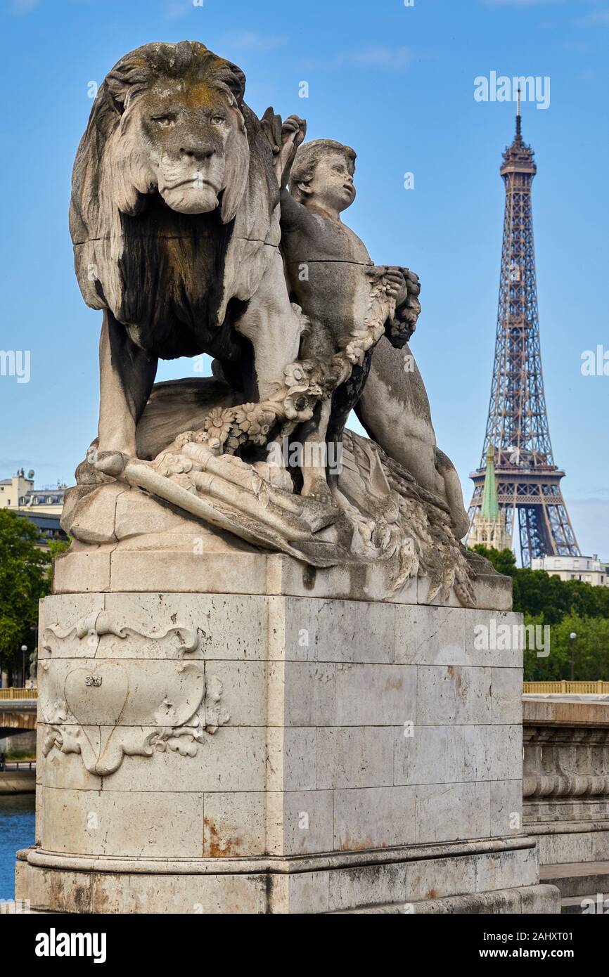 Pont Alexandre III, River Seine, Eiffel tower, Paris, France Stock Photo
