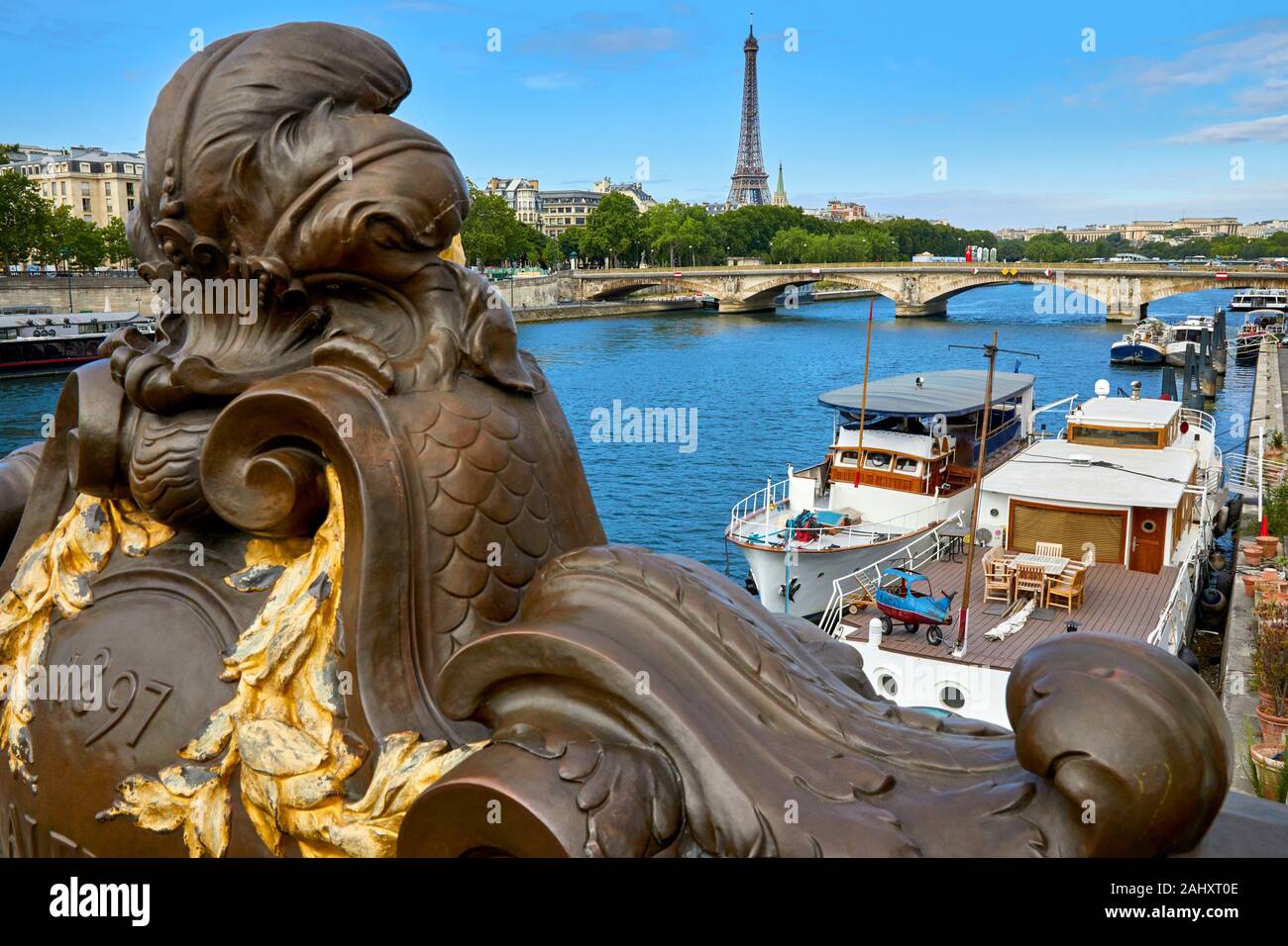 Pont Alexandre III, River Seine, Eiffel tower, Paris, France Stock Photo
