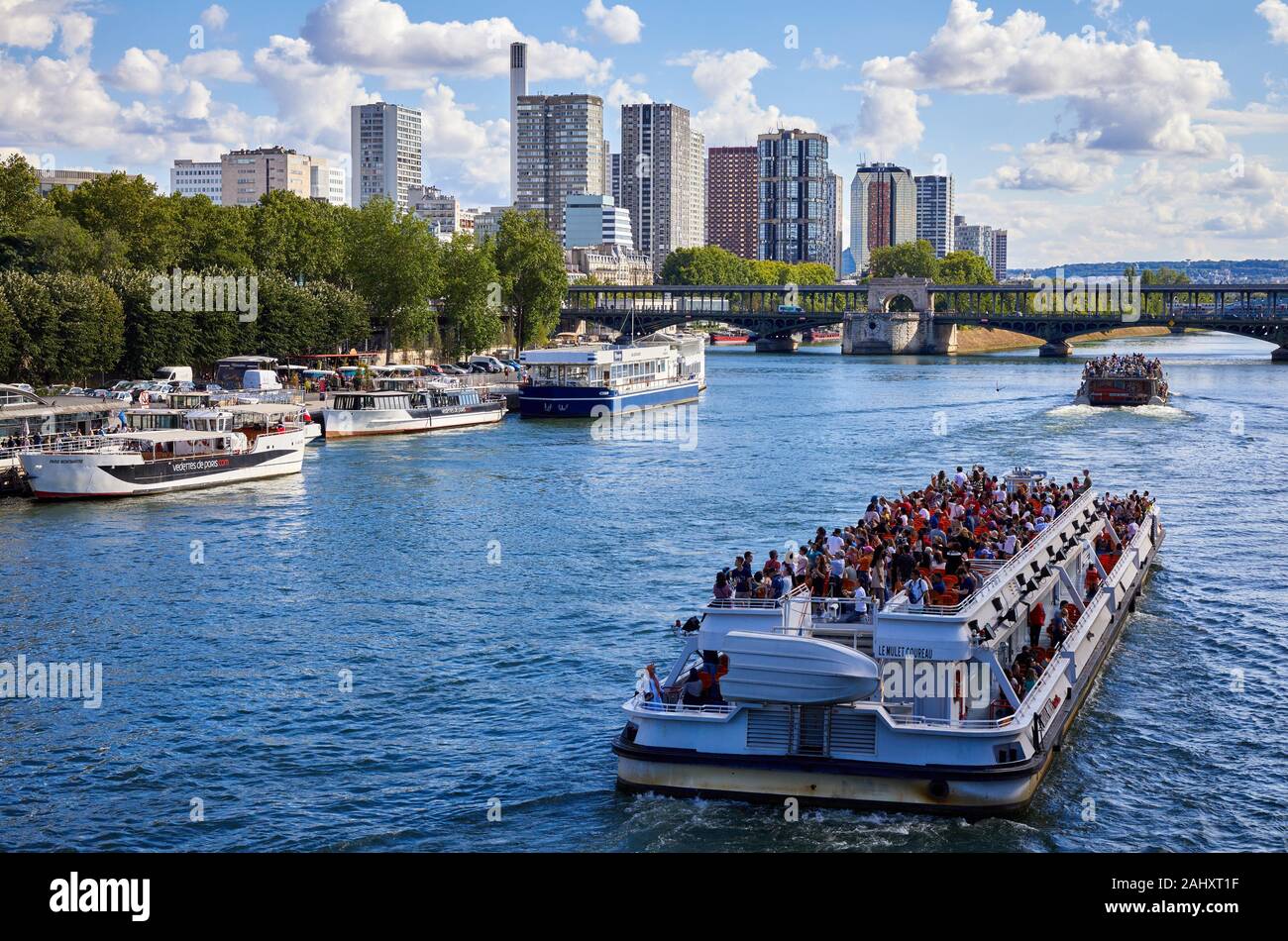 Tourist boat, River Seine, Paris, France Stock Photo
