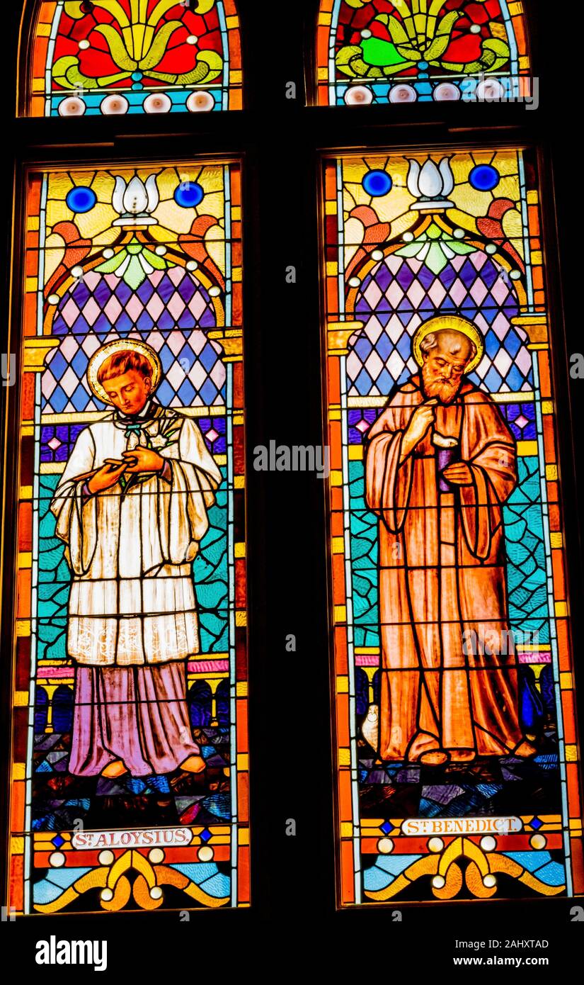 Saints Aloysius Benedict, Patron Saint Europe, Stained Glass San