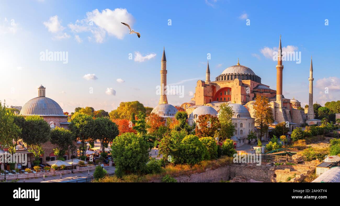 Istanbul panorama, view on the Hagia Sophia museum complex. Stock Photo
