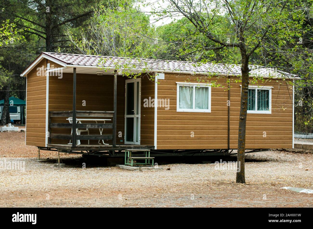 Mobile Homes Brown Bungalow In A Camping Stock Photo 338037333