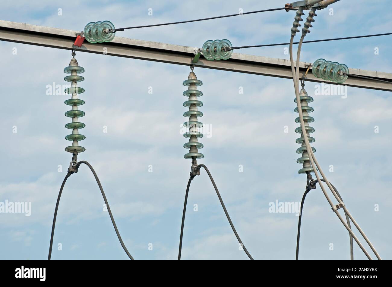 Highvoltage wire connections Stock Photo Alamy