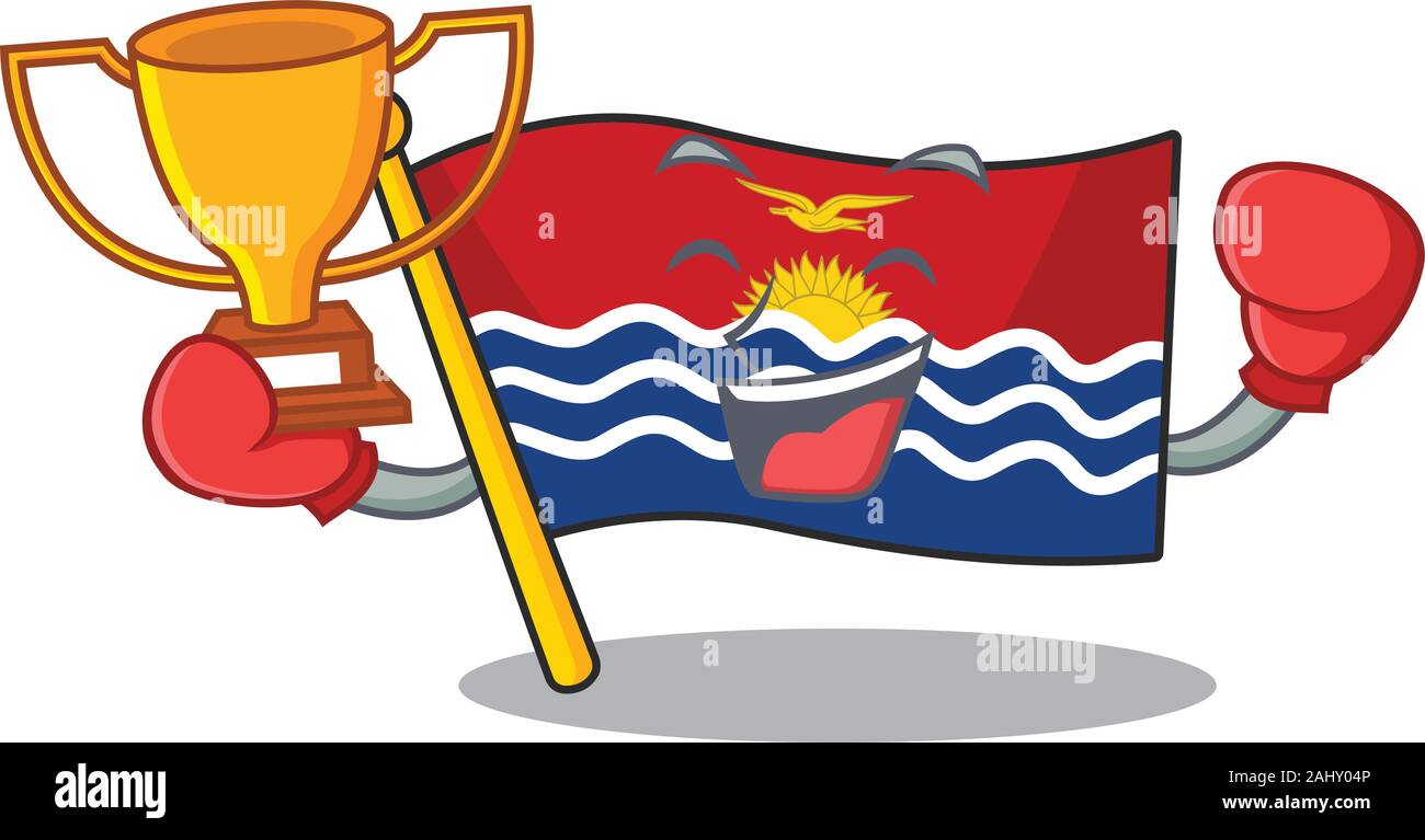 Super cool Boxing winner flag kiribati Scroll in mascot cartoon design