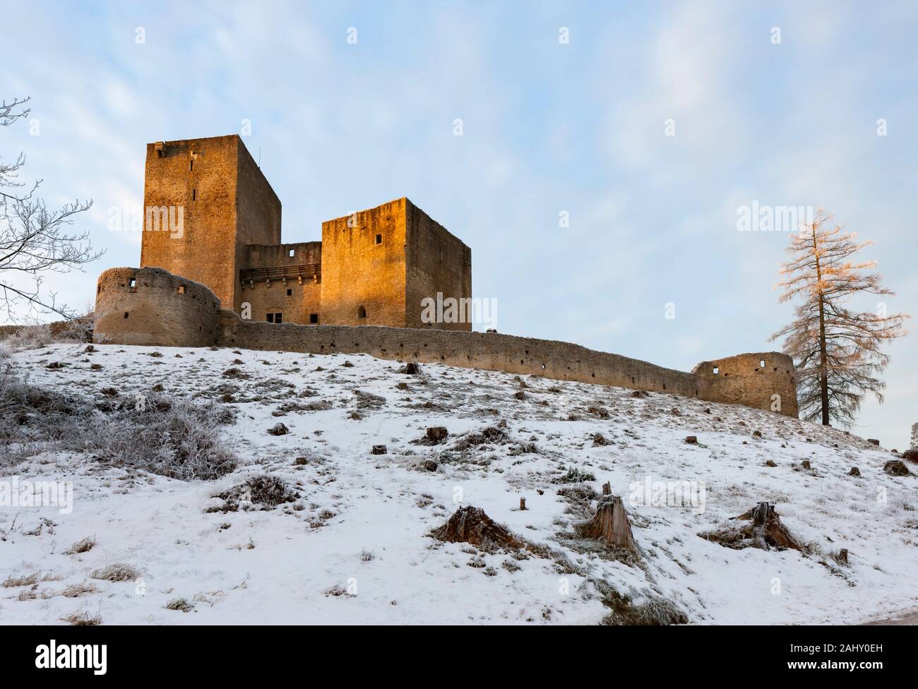 frosty morning in Landstejn castle, Czech Republic. Stock Photo