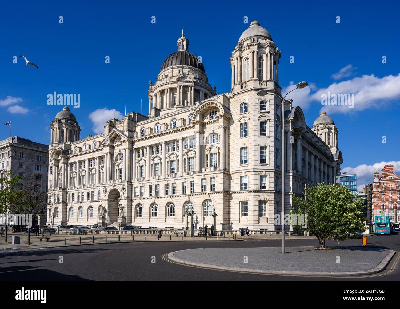 The Port of Liverpool Building (1907) is one of the Three Graces on Pier Head, Liverpool, England, UK. Stock Photo