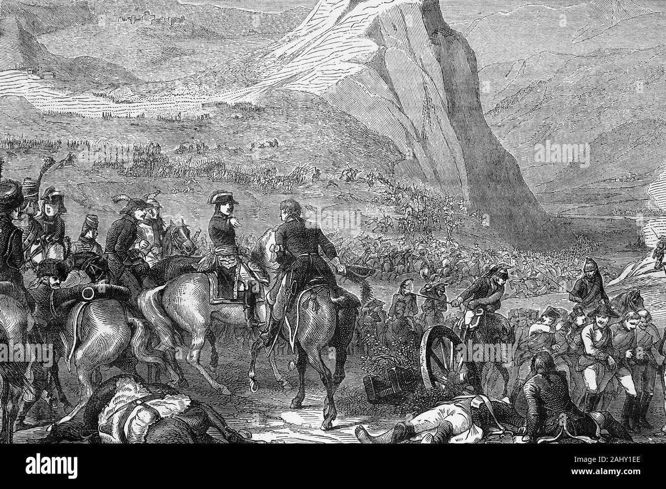 Battle of Rivoli. 14th and 15th January 1797. French revolutionary wars. French victory. Antique illustration. 1890. Stock Photo
