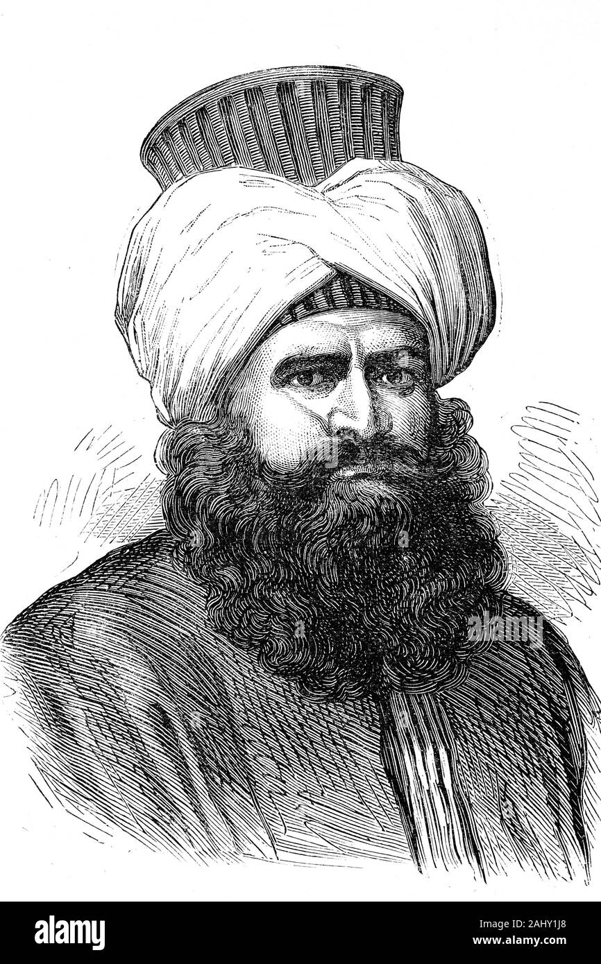 Portrait of Murad Bey Mohammed, Egyptian mamluk, chieftain. Born 1750, died 1801. Antique illustration. 1890. Stock Photo