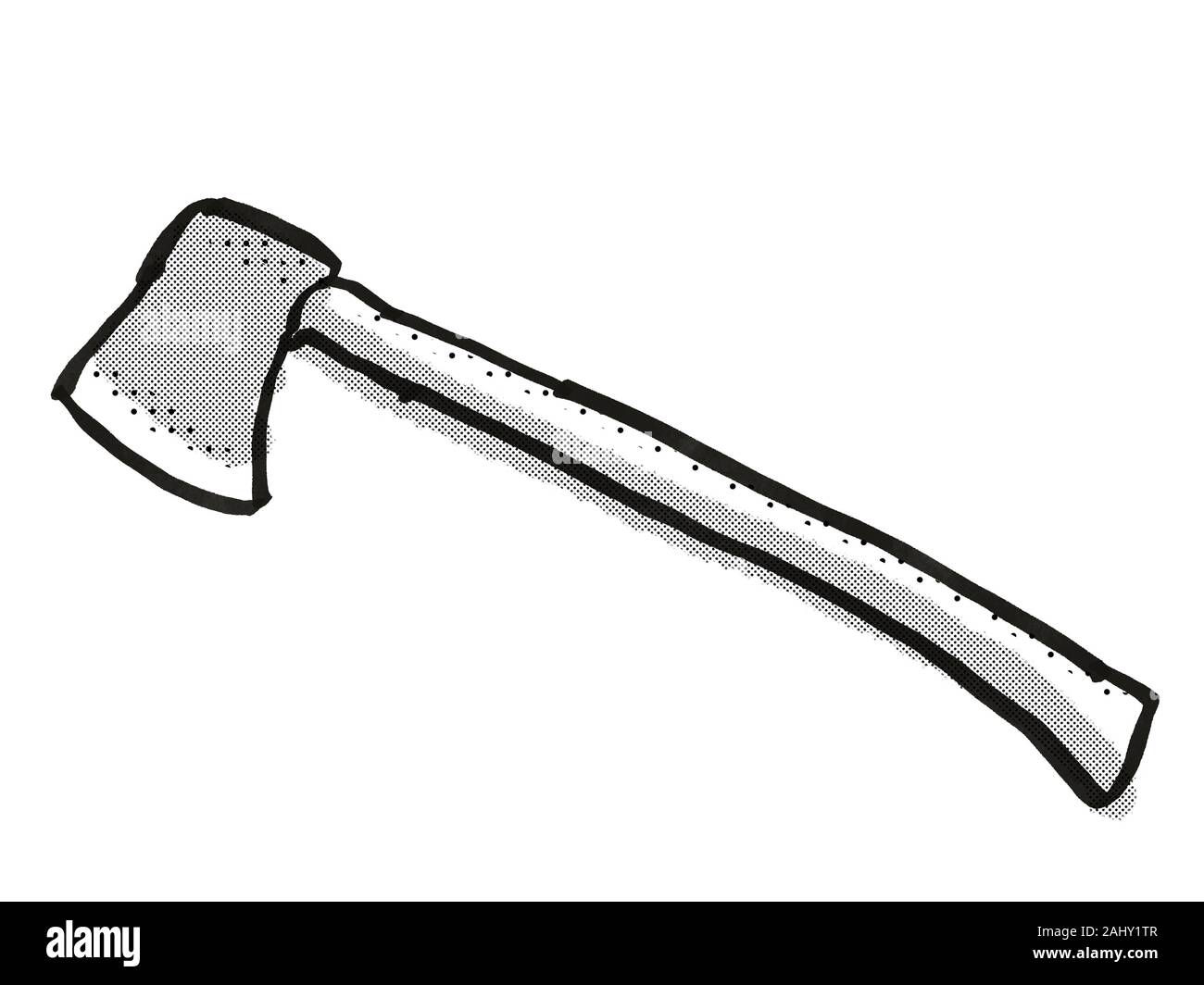 Retro cartoon style drawing of a splitting axe, a garden or gardening tool equipment on isolated white background done in black and white Stock Photo