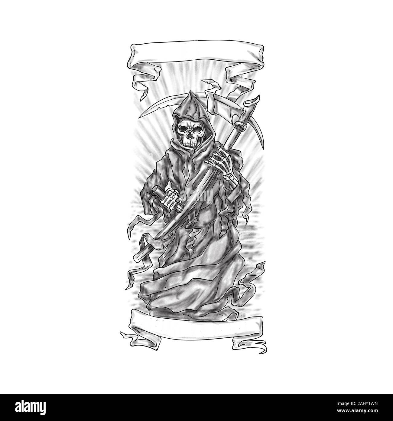 Grim Reaper Holding the EMS Star of Life with Scythe Tattoo Drawing Black  and White by patrimonio 1761163