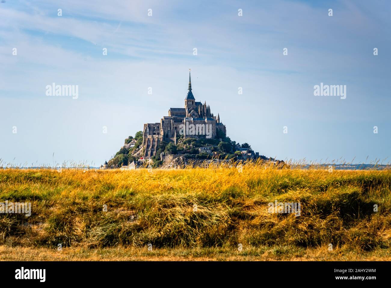 View of Mont Saint-Michel against sky. Stock Photo