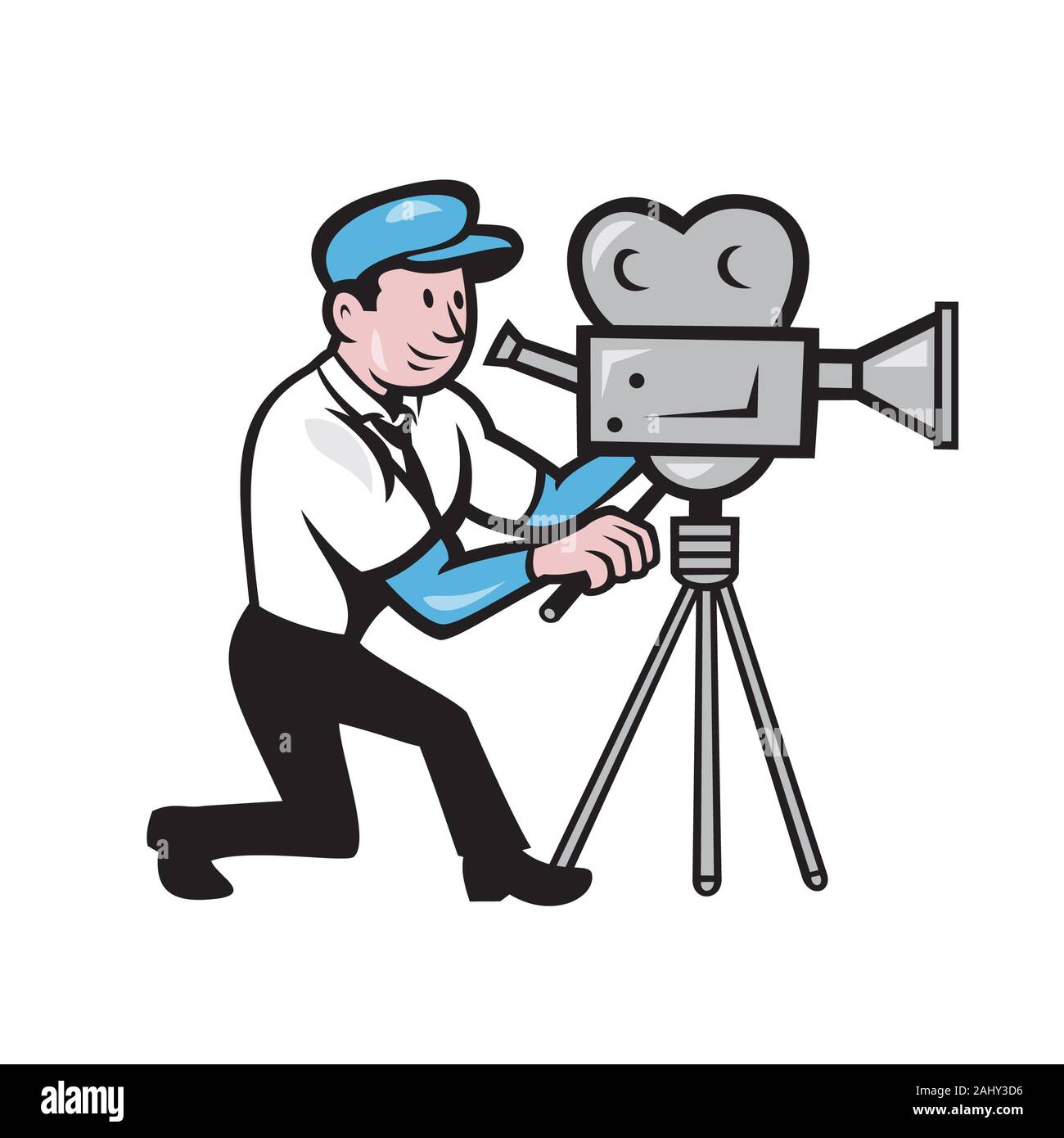 Illustration of a cameraman movie director with vintage movie film camera set viewed from side done in cartoon style Stock Photo - Alamy Illustration of a cameraman movie director with vintage movie film camera set viewed from side done in cartoon style Stock Photo - Alamy