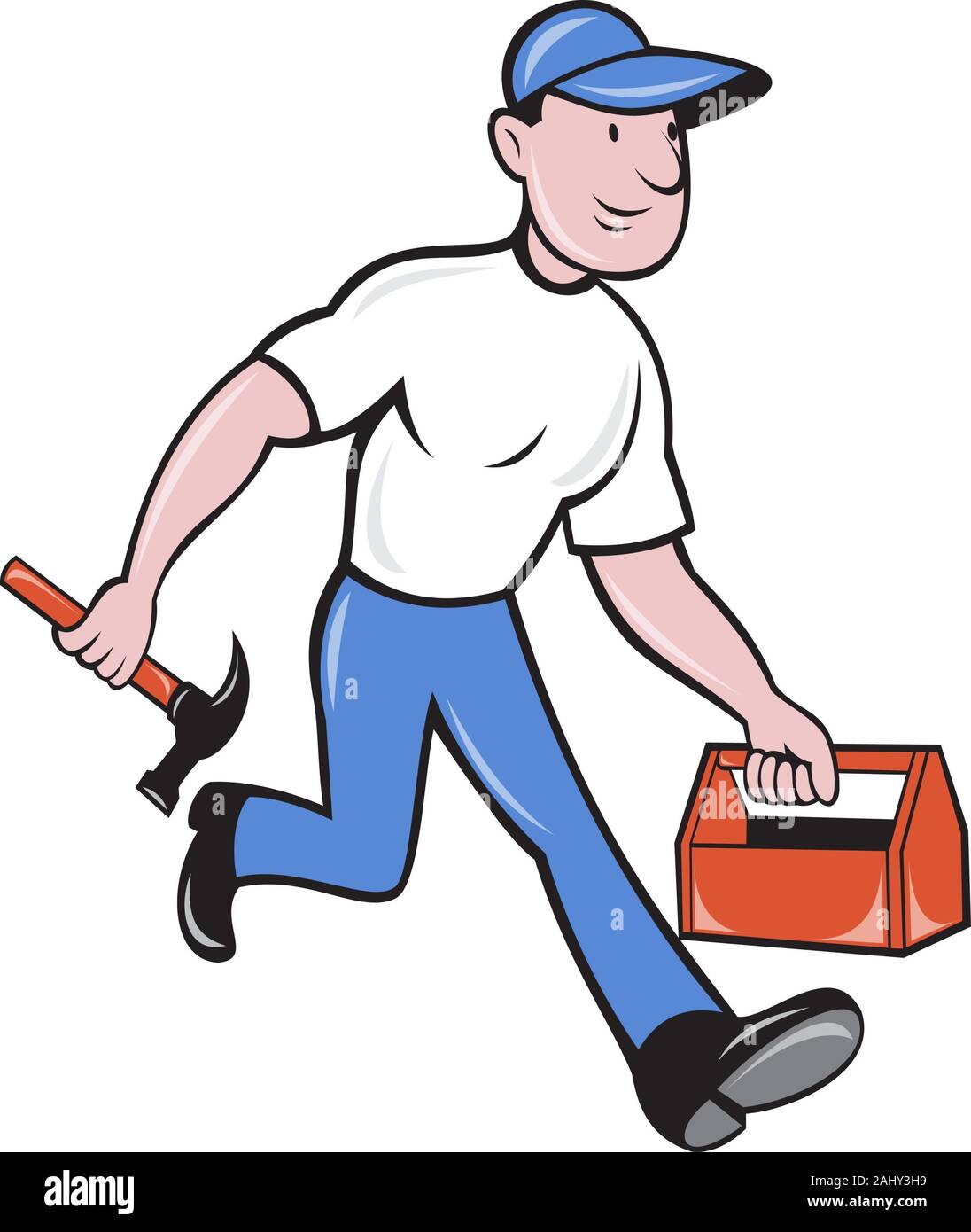 illustration of a carpenter tradesman worker with hammer and toolbox ...