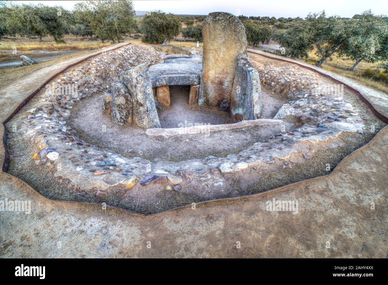 Dolmen of Lacara, the biggest megalithic burial in Extremadura. Spain. Stock Photo
