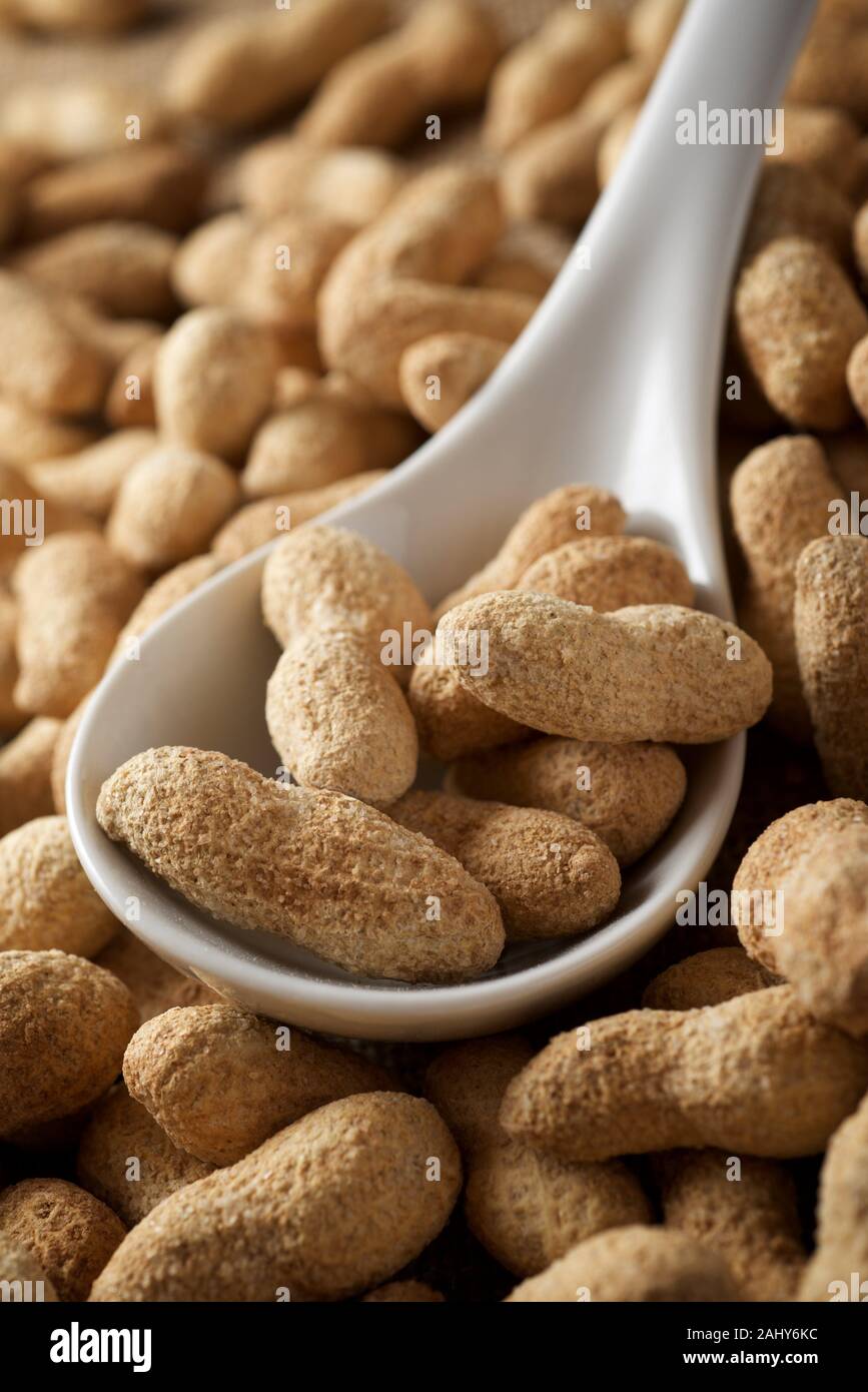 Peanuts with shell on a table Stock Photo Alamy