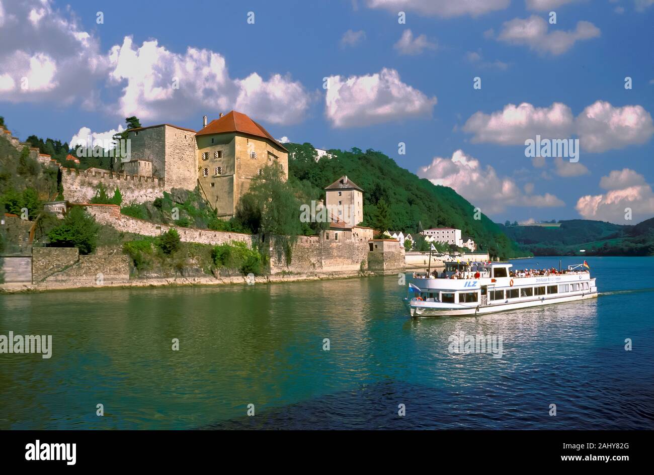 Tourist Ship.Danube River. Passau. Germany. Stock Photo