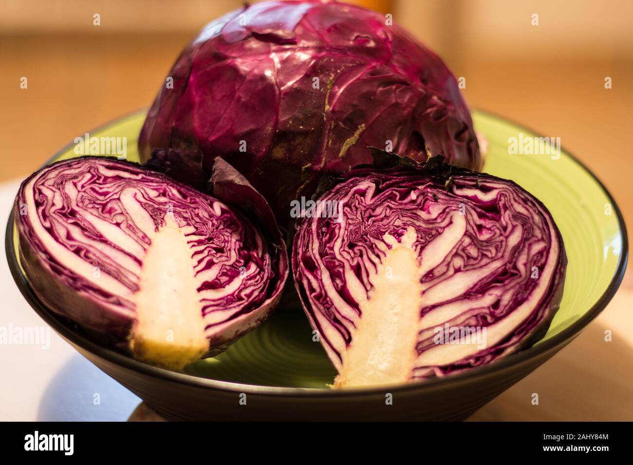 Savoy cabbage or red cabbage, food with beneficial qualities Stock Photo