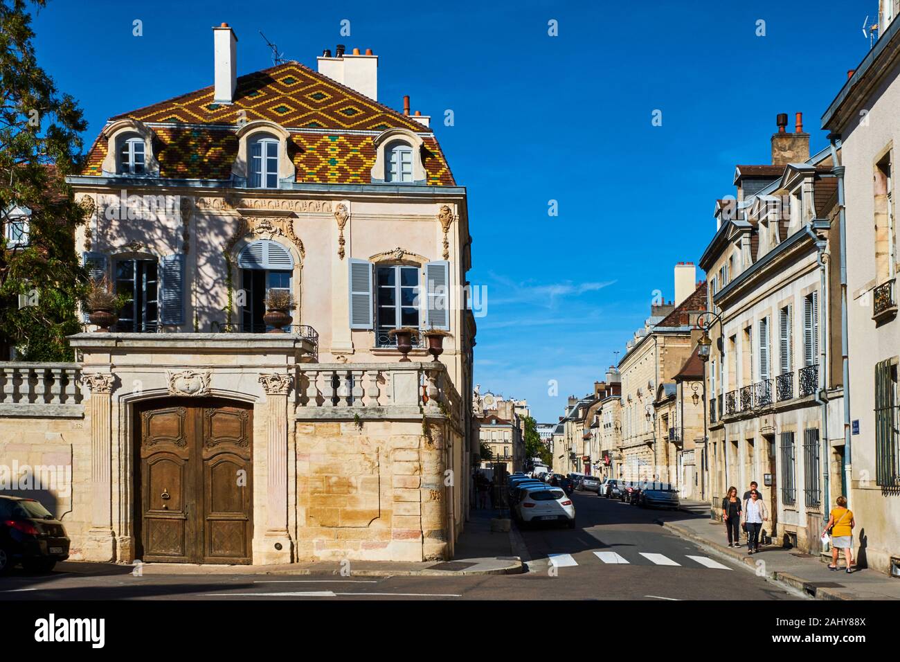 France, Côte-d'Or (21), Cultural landscape of Burgundy climates classified as World Heritage by UNESCO, Dijon, mansion rue de la Prefecture Stock Photo