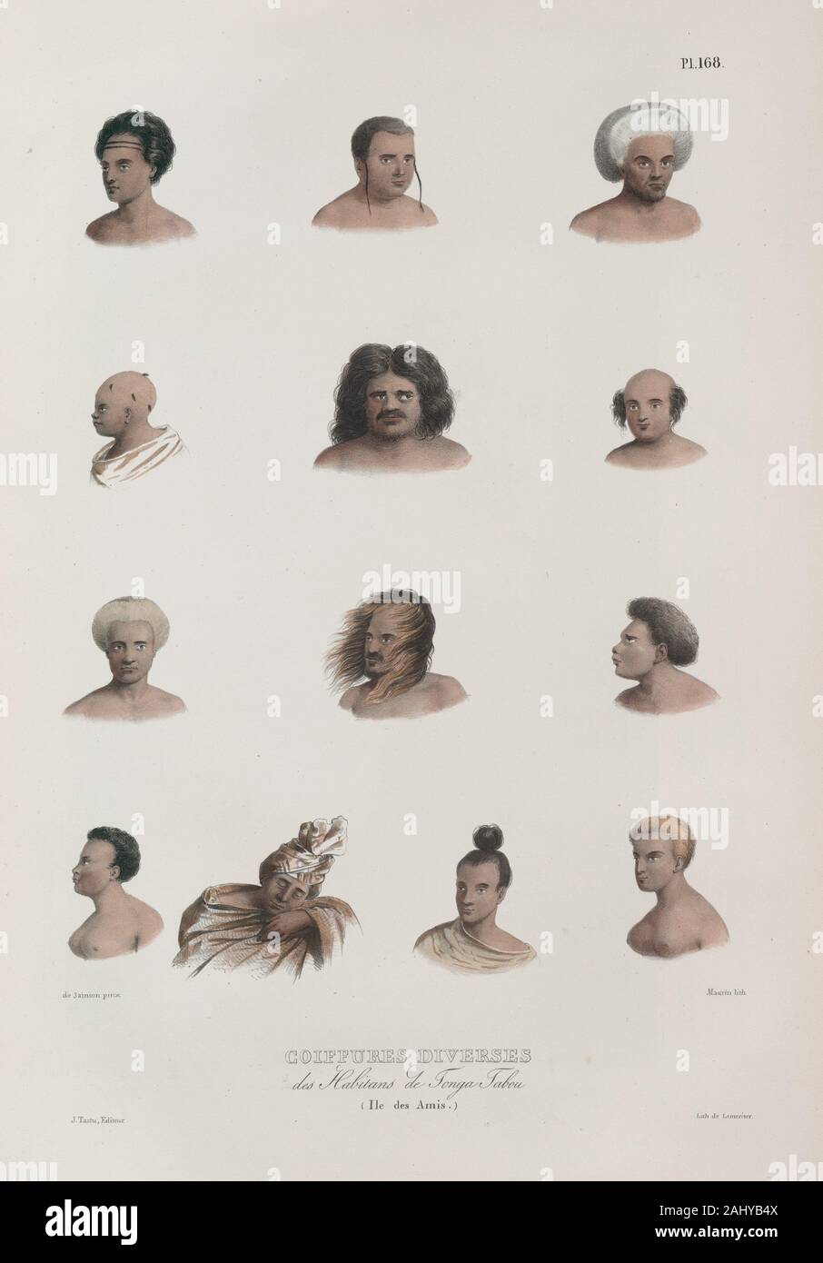 Various hairstyles: inhabitants Tonga Tabou. (Ile des Amis.) Dumont d'Urville, Jules-Sebastien-César (1790-1842) (Author). Voyage of the corvette Stock Photo