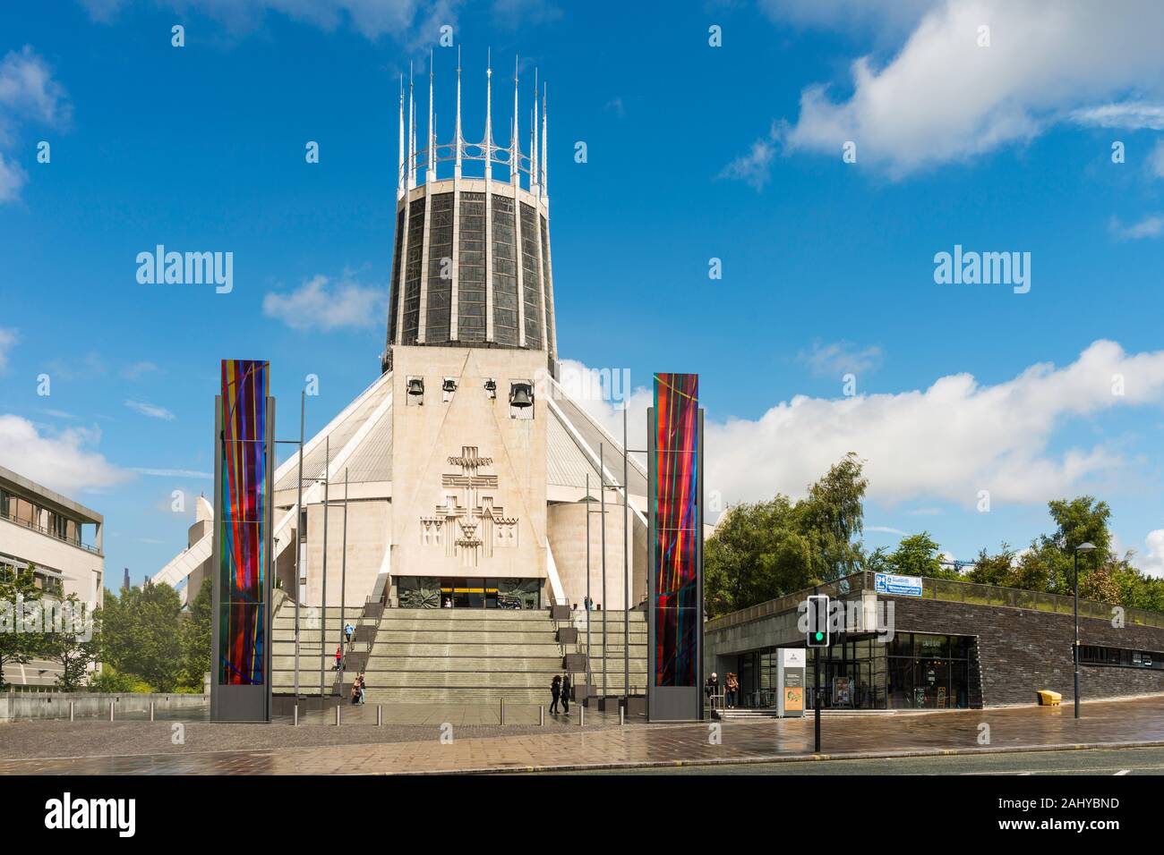 Liverpool Metropolitan Cathedral (1967) is the seat of the Archbishop of Liverpool in the Roman Catholic Archdiocese of Liverpool, England, UK. Stock Photo