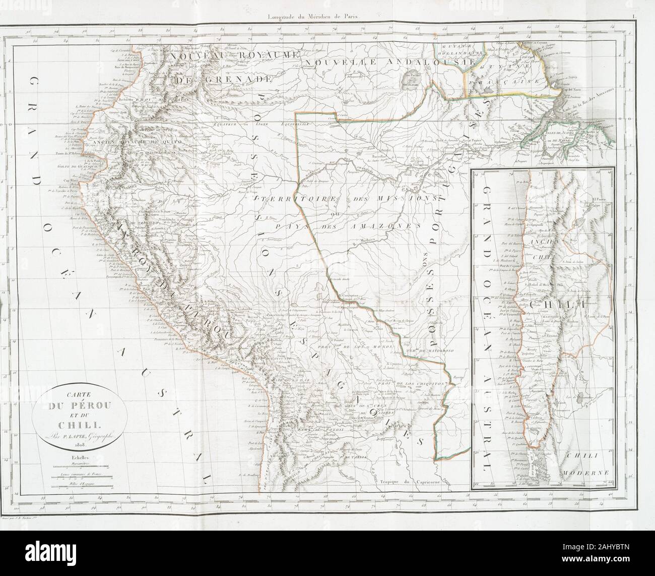 Map of Peru and Chile. Sobreviela, Manuel (d. 1803) (Author) Girbal Barcelo, Narciso (Author) Lapie, M. (Pierre) (1779-1850) (Cartographer) Tardieu, Stock Photo
