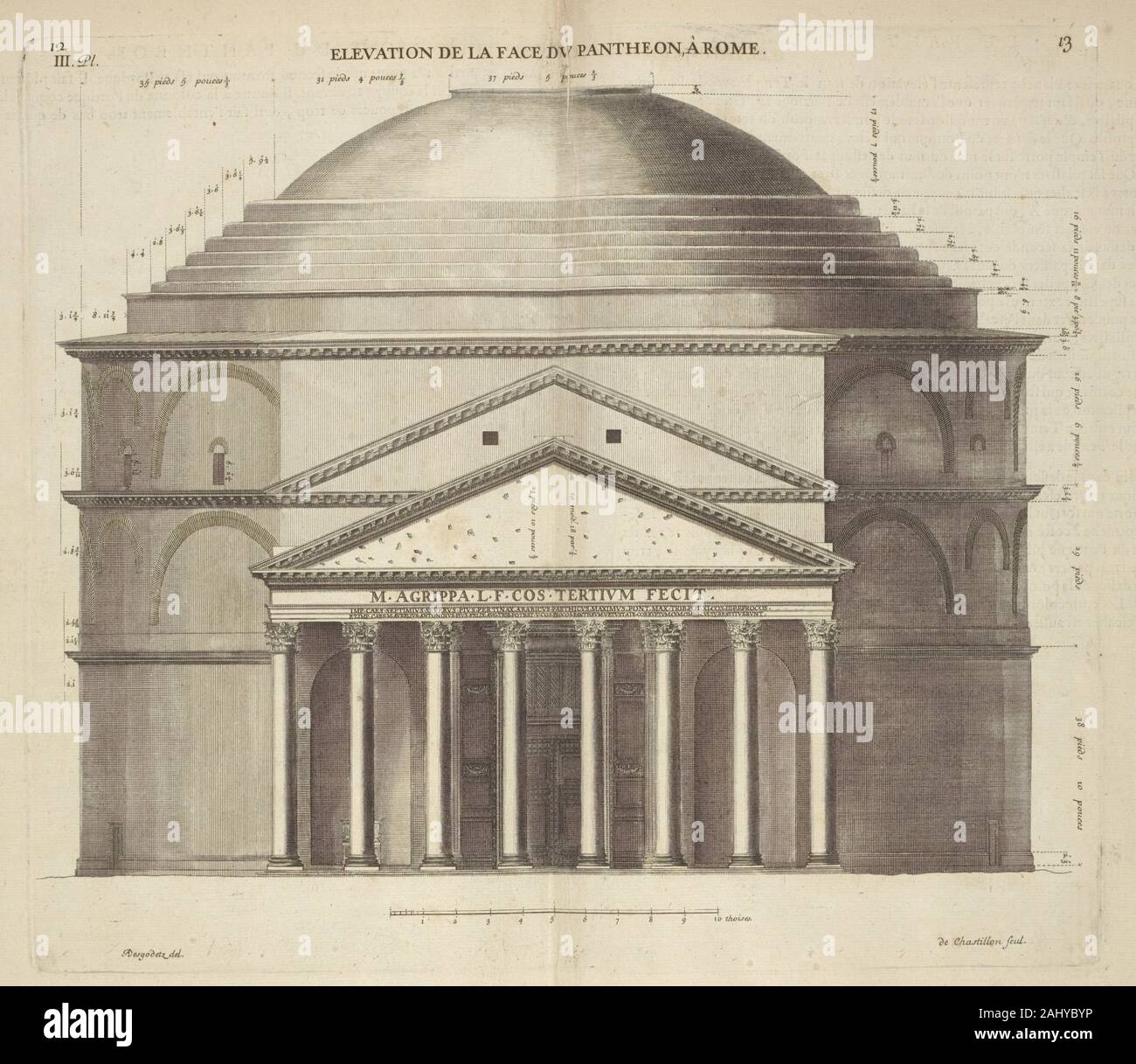 Elevation of the face of the Pantheon in Rome. Additional title
