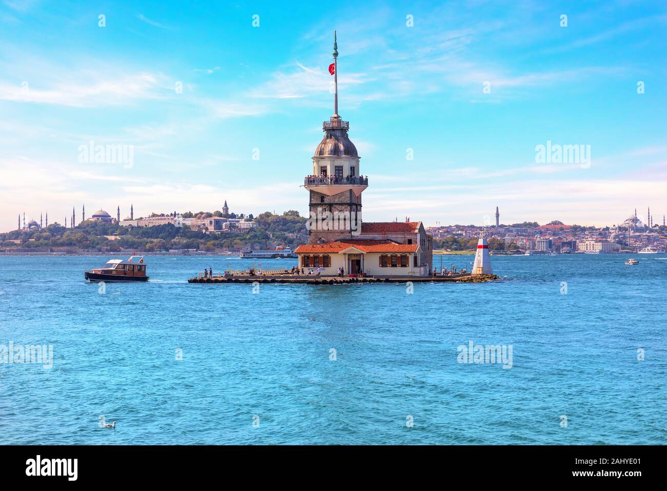 Maiden's Tower in the Bosphorus straight, Istanbul, Turkey Stock Photo