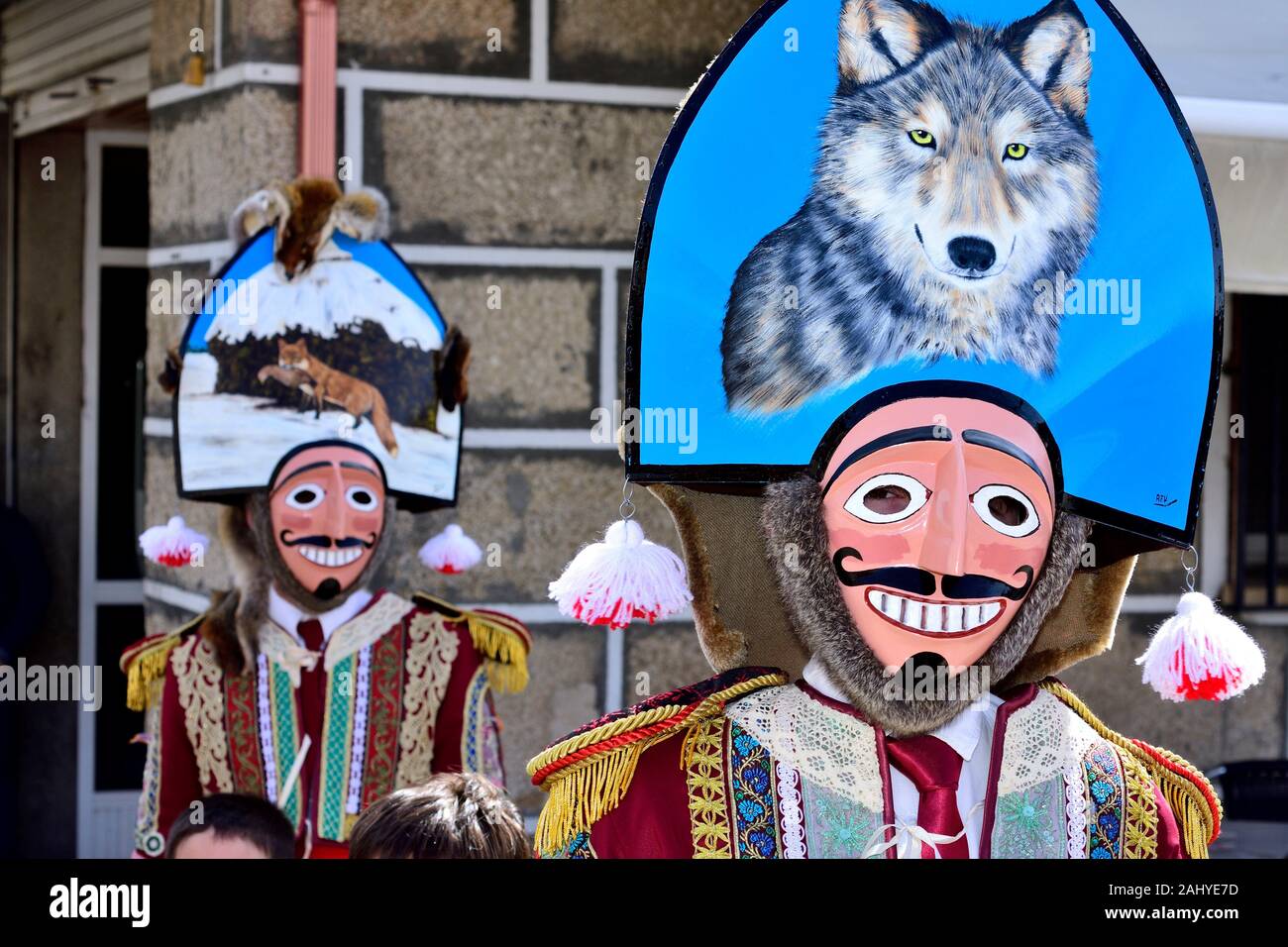 Mazcaras. Winter masks of A Xironda carnival of A Xironda, Cualedro,  Orense, Galicia, Spain Stock Photo - Alamy